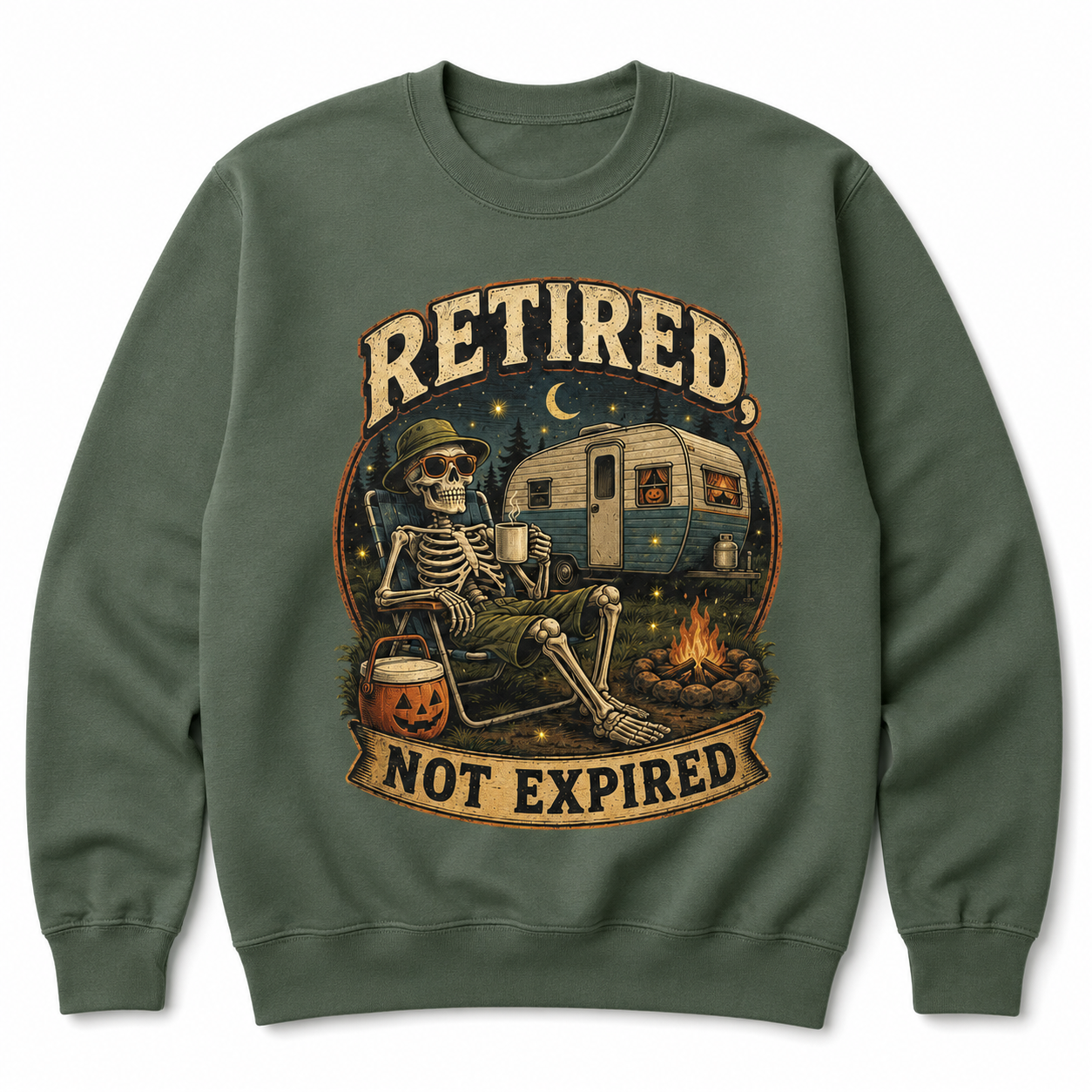 Retired Not Expired Camping Halloween Skeleton Shirt