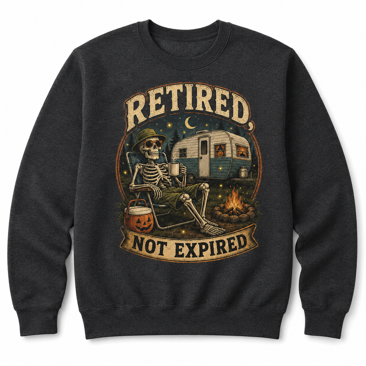 Retired Not Expired Camping Halloween Skeleton Shirt