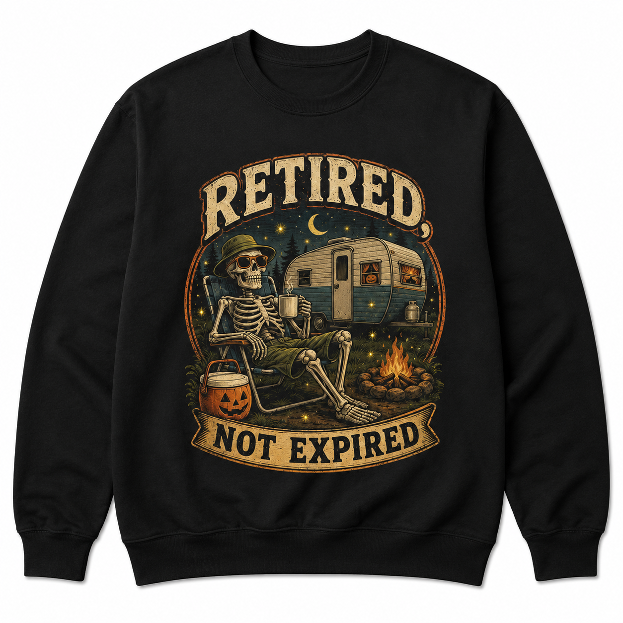 Retired Not Expired Camping Halloween Skeleton Shirt