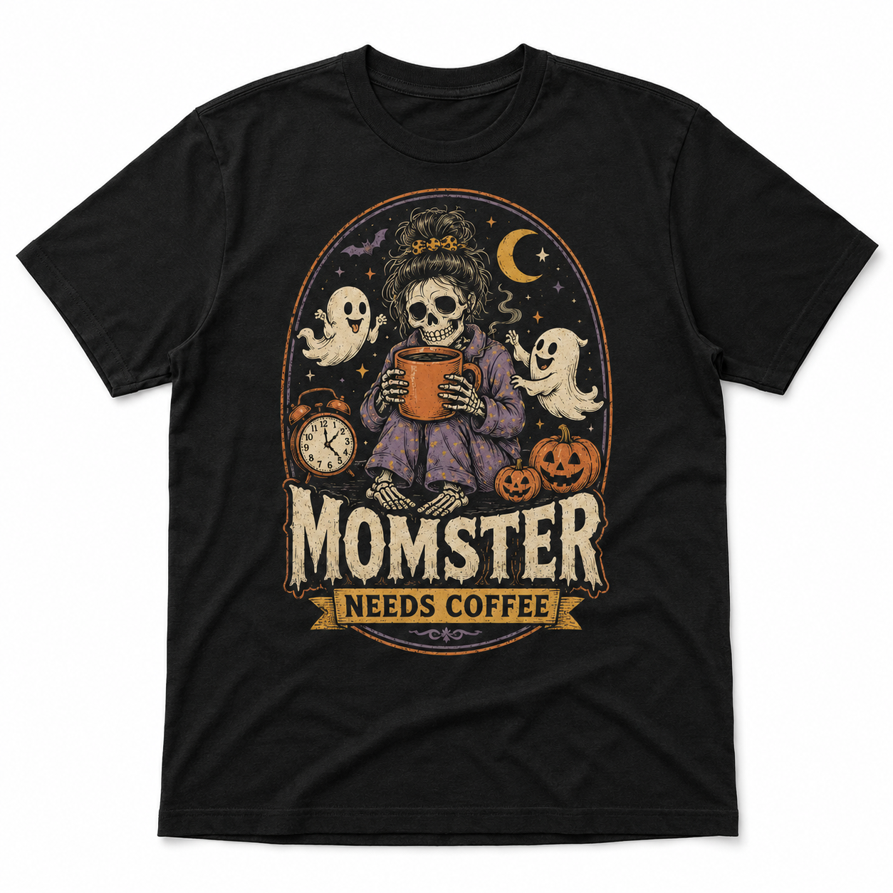 Momster Needs Coffee Halloween Skeleton Shirt