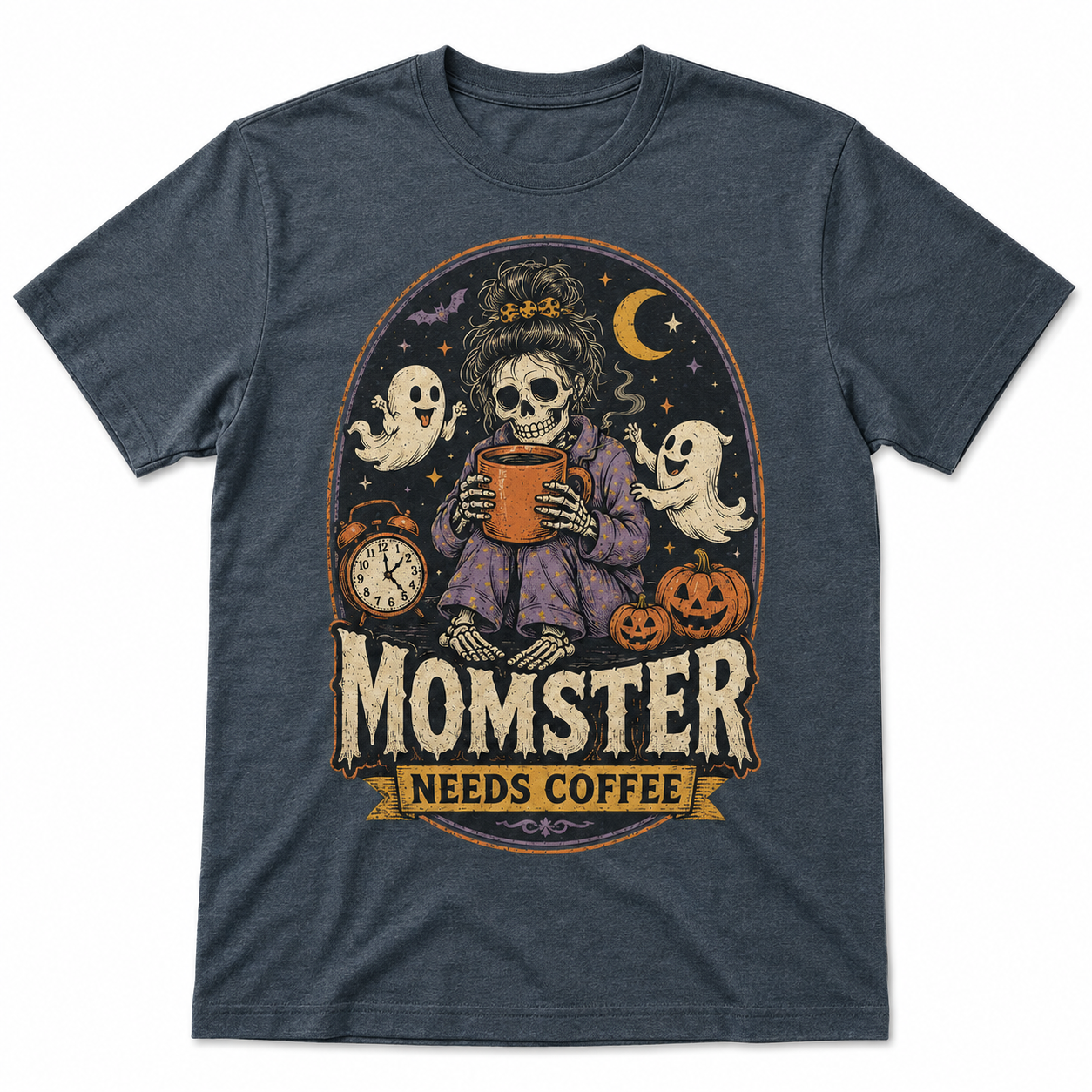 Momster Needs Coffee Halloween Skeleton Shirt