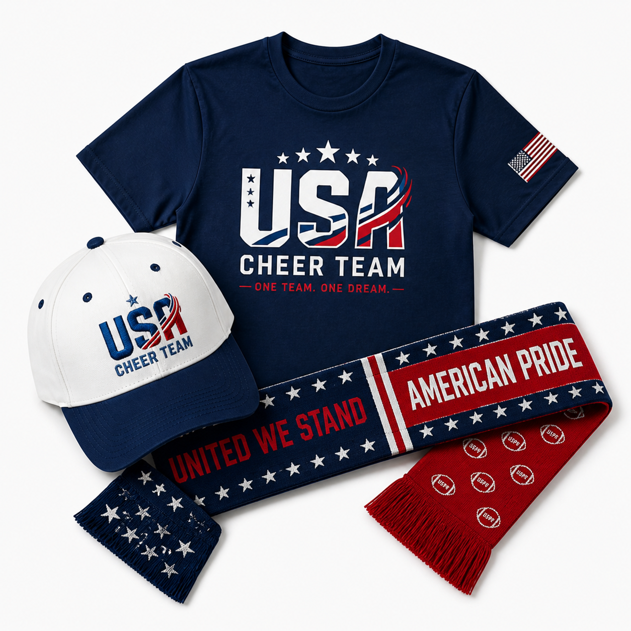USA Fan Gear Combo – T-Shirt, Cap & Scarf